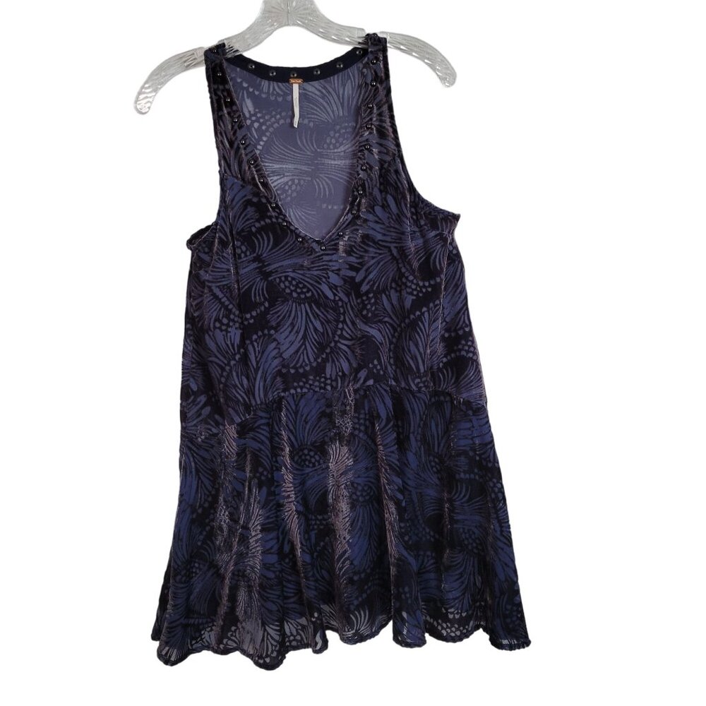 Free People Sz XS Dress Sheer Swirl Velvet Drop Waist Flared Burnout Whimsigoth